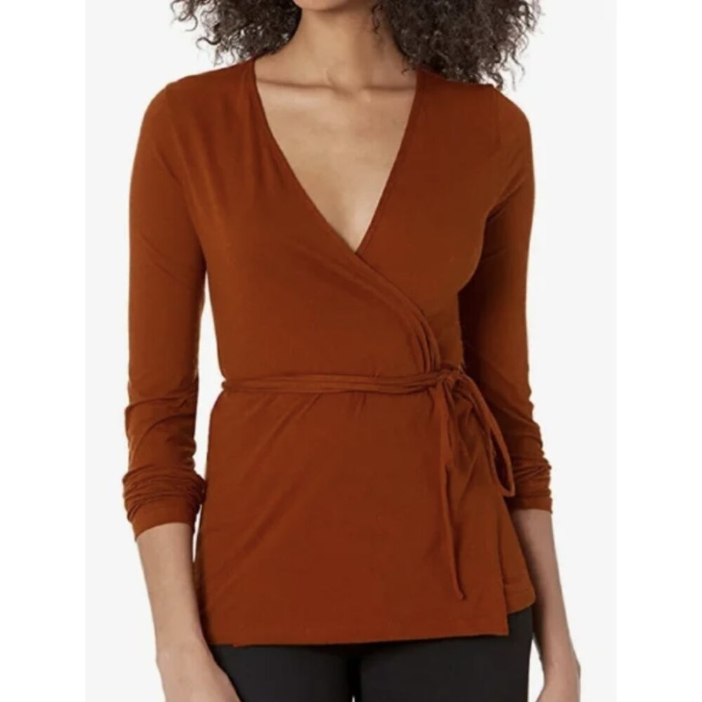 REBECCA TAYLOR Slim Wrap Blouse in Cayenne Fall Minimalist Office Cotton Alpaca